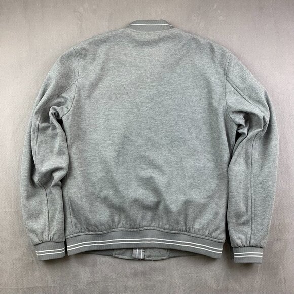 Zara Mens Bomber Jacket Medium Gray Full Zip Long Sleeve Varsity Striped Trim - Picture 6 of 6